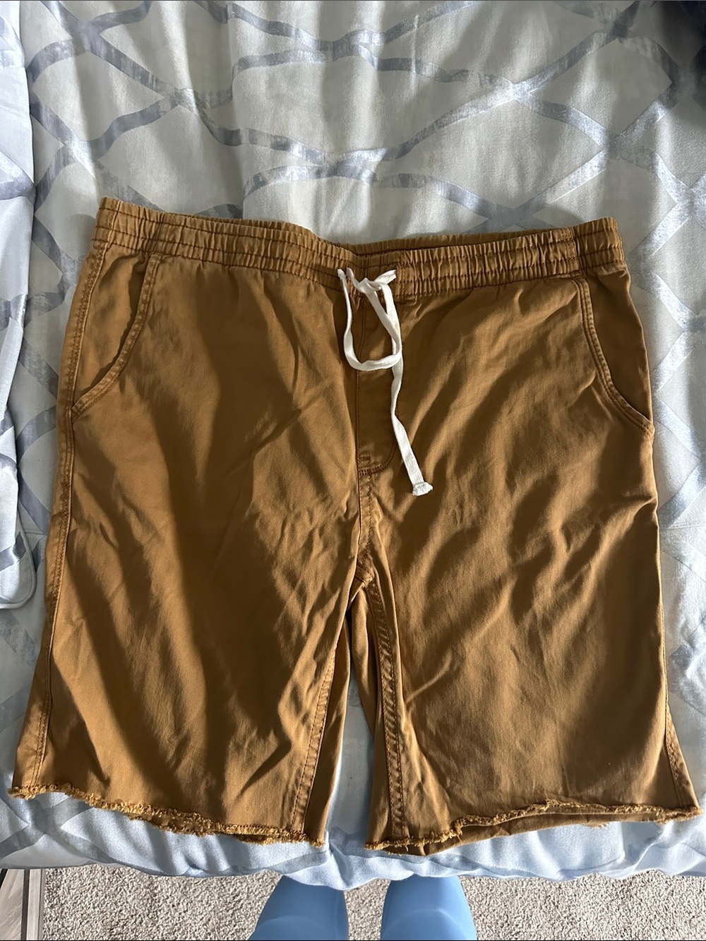 Arizona Jean Company Men's Mustard Brown Swim Board Shorts with White Drawstring
